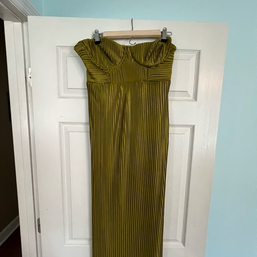 Hello Molly Olive Green Pleated Strapless Prom Dress